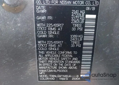 2020 Nissan Rogue Sv Intelligent Awd z USA, uszkodzony, nr VIN KNMAT2MV4LP501501